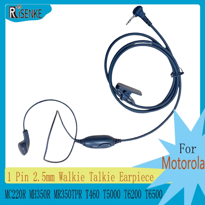 Walkie Talkie Earpiece Mic,Headset untuk Motorola,MC220R,MH230,MH350R,MR350TPR,T280,T460, T5000, T6200, T6500, T9500, 1 Pin, 2.5mm