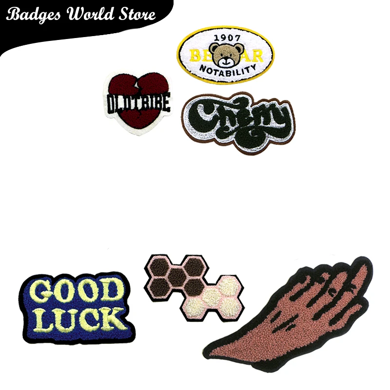 Bear Nail Clock Heart-shaped Star Chenille Icon Towel Embroidery Applique Patch For Clothing DIY Iron on Badges on the Backpack