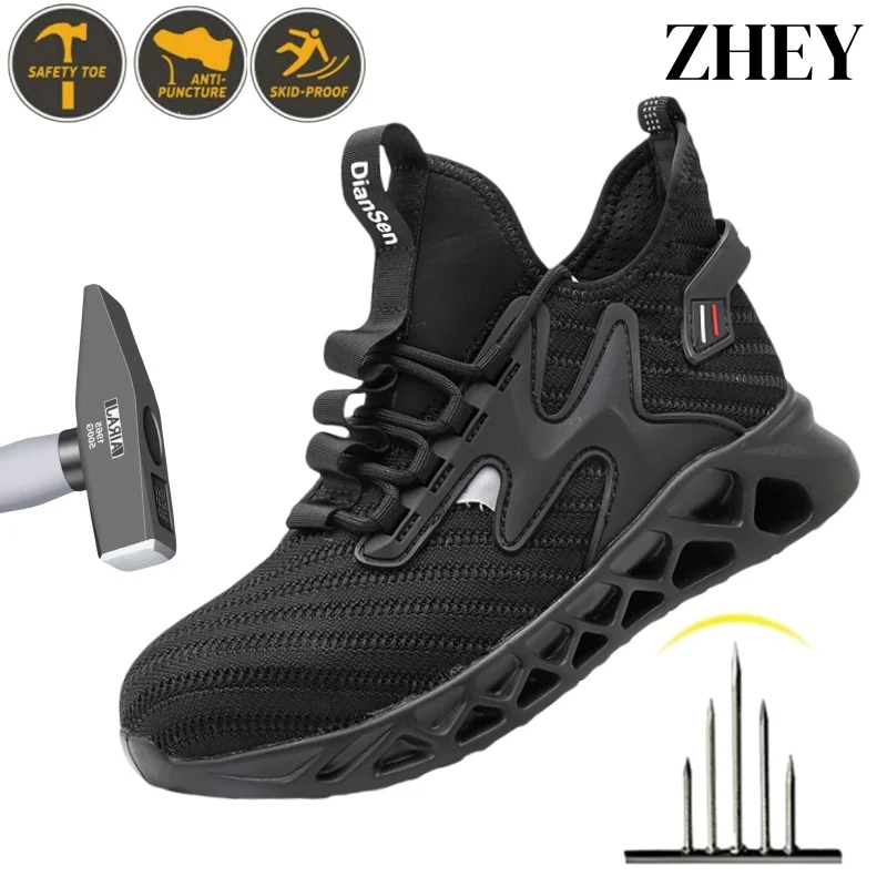 

Mesh Steel Toe Cap Safety Shoes Men, Anti-Puncture Anti-Smash Non Slip Industrial Work Boots, Lightweight Work Safety Footwear