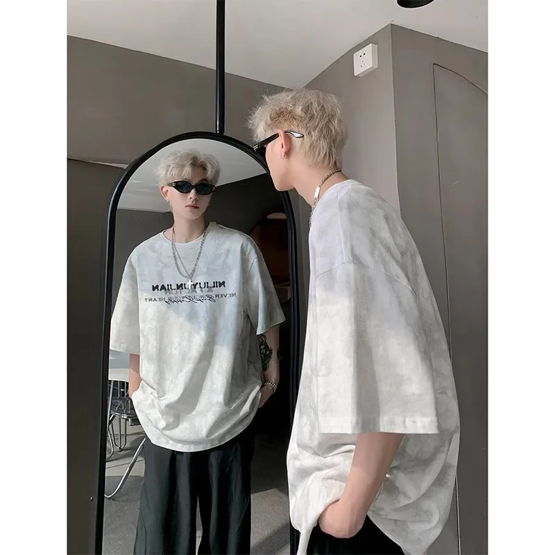 Tie-dye Short-sleeved T-shirt Men's 2025 Summer New Teen Loose Half-sleeved T-shirt