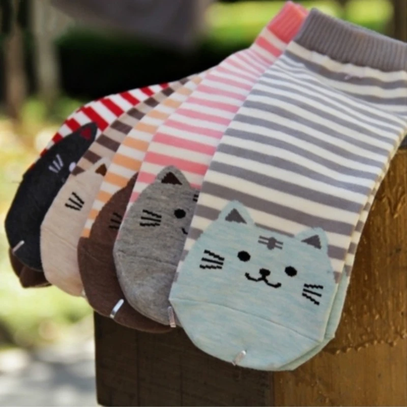 1pc 3D Animals Stripe Cartoon Socks Women Cat Footprint Cotton Sock Floor Kawaii Lovely Art Socks Animal Funny Happy Meias