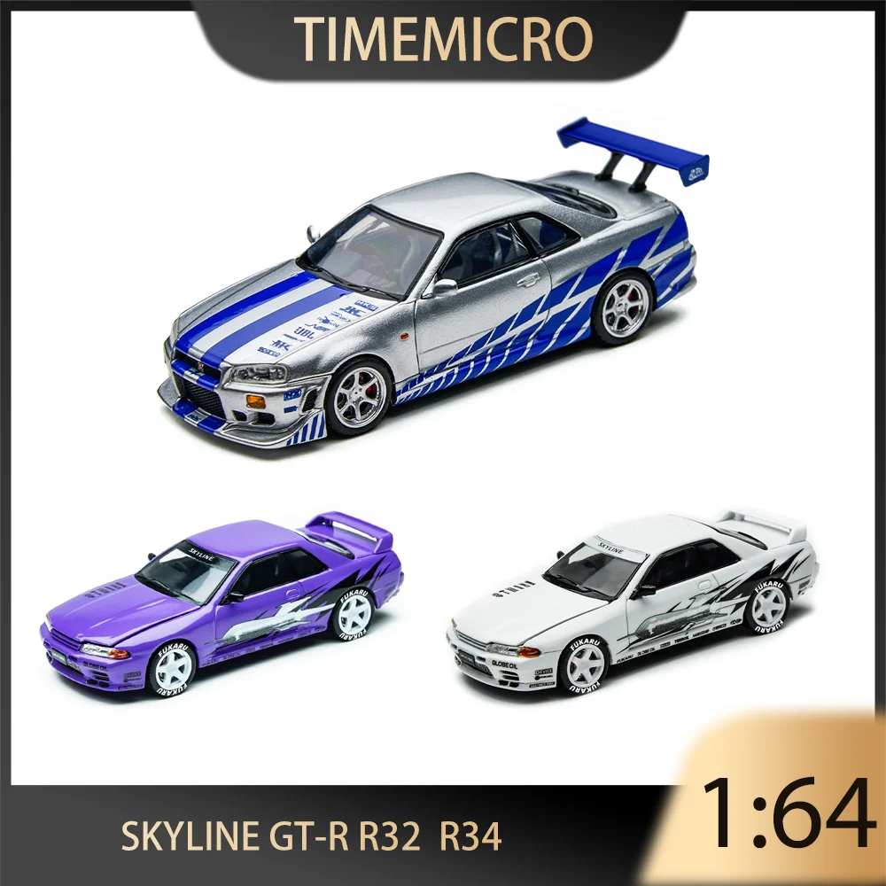 

TimeMicro 1:64 Skyline GT-R R32 Los Santo Drift R34 Fast and Furious Brian Tribute Alloy Premium Diecast Vehicle Model Toys