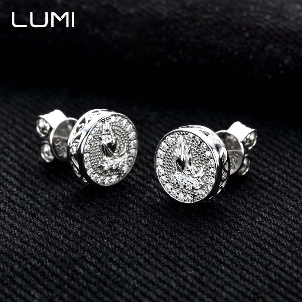 أنيق 925 الفضة الهيب هوب وأقراط مجموع 0.5ct مويسانيتي نحت الصلاة لفتة الأذن هوب للجنسين هدية #3