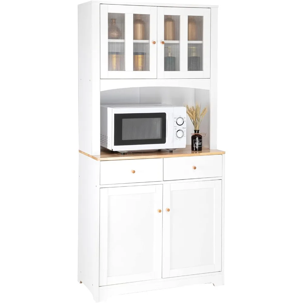 

Buffet Cabinet with Hutch Kitchen Pantry Storage White Sideboard for Microwave Storage, 4 Doors, 2 Adjustable Shelves