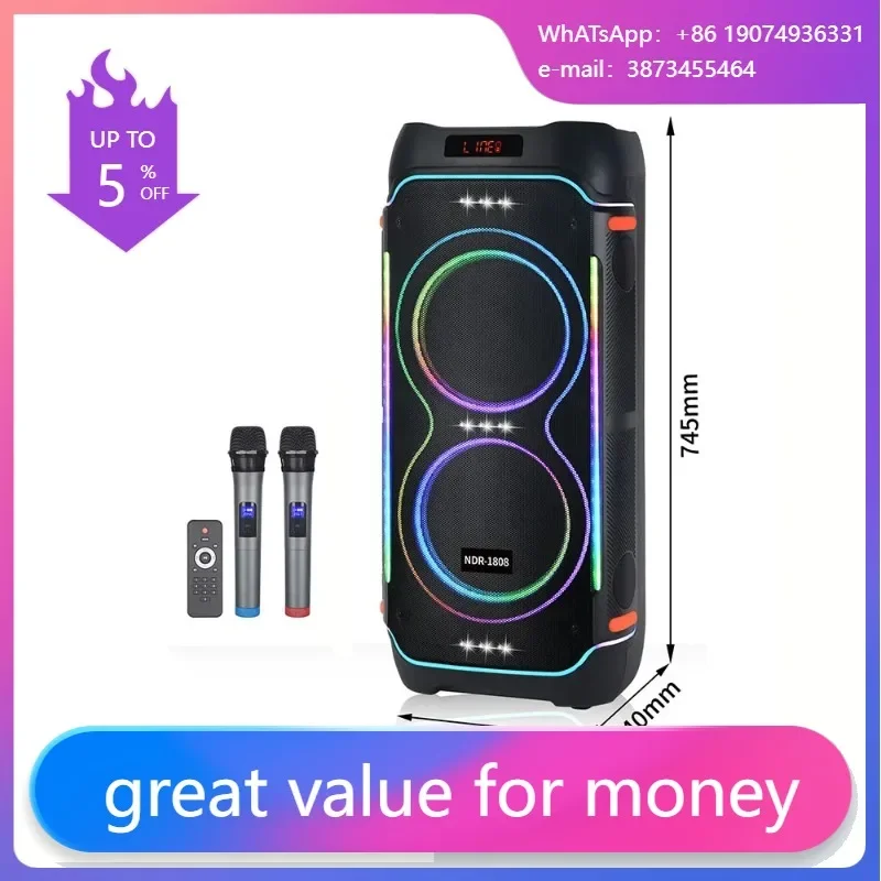 

Pro 8 Inch Big Power Wireless Karaoke Speaker With RGB Light 2 Wireless Mic HIFI Outdoor Stereo Bass Music Party DJ Speaker