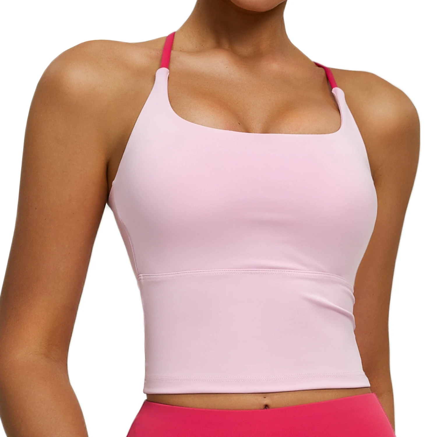 New Cross Back Nude Feel Cami Sports Bra High Stretch Built-in Pads Yoga Tank Top for Workout & Daily Wear