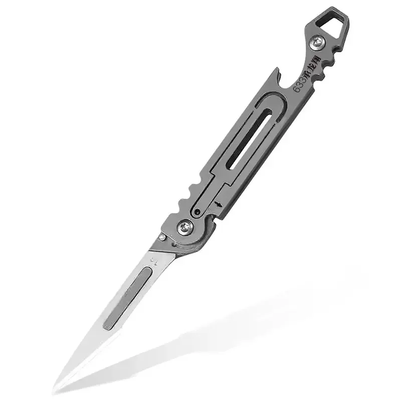 Edelstahl Schnellöffner Skalpell MINI Flaschenöffner Klappmesser Outdoor Survival Camping Tragbares EDC-Werkzeug mit Austauschbarer Klinge