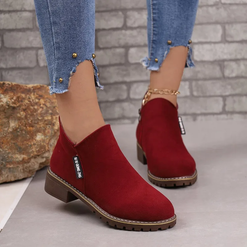 Women Boots 2024 New Autumn and Winter Women Shoes Brand Fashion Ankle High Heels Casual Suede Leather Goth Boots for Women