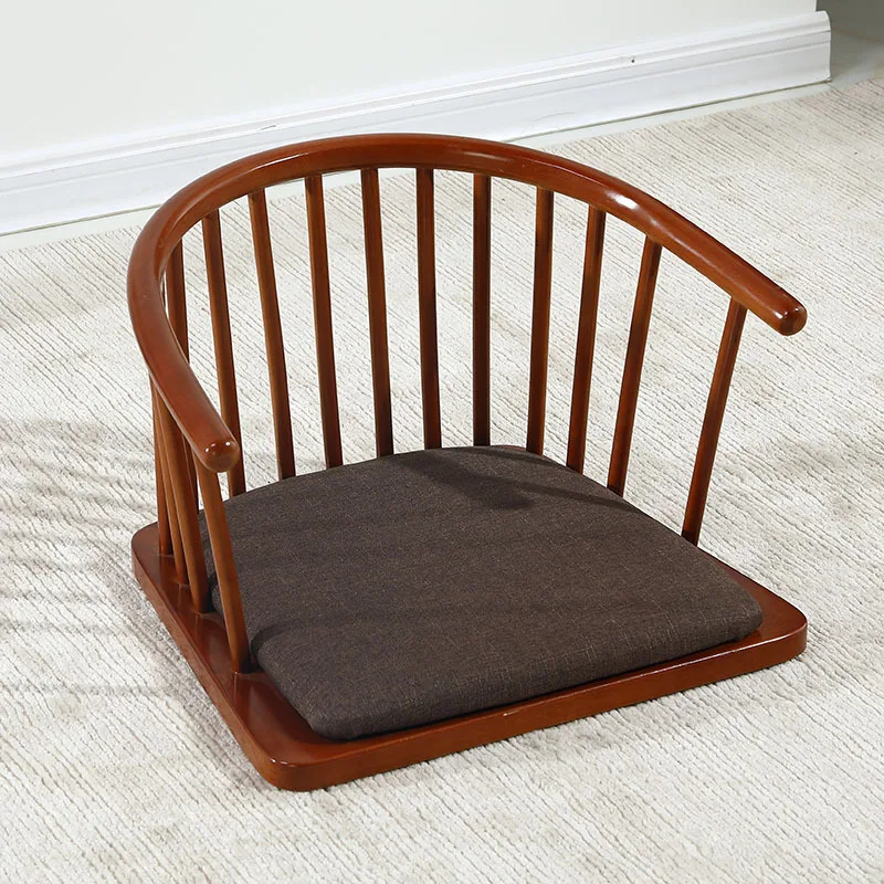كرسي أرضي من الخشب الصلب على الطراز الياباني، كرسي مريح بمسند للذراعين، مقعد متحرك قوي، ديكور منزلي من حصير التاتامي للشرفة #3