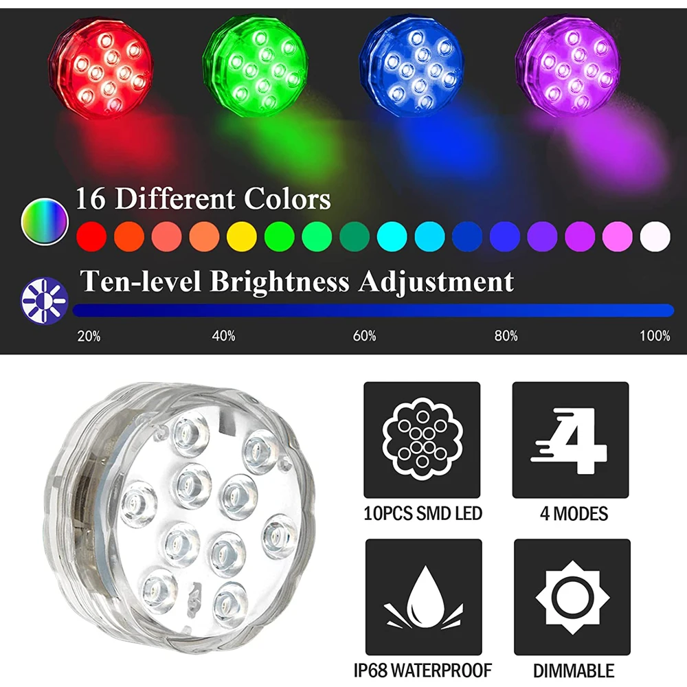 10 Led Dompelpompen Lights Remote Controlled Rgb Batterij Aangedreven Onderwater Night Lamp Voor Tuin Zwembad Vaas Kom Party Decoratie