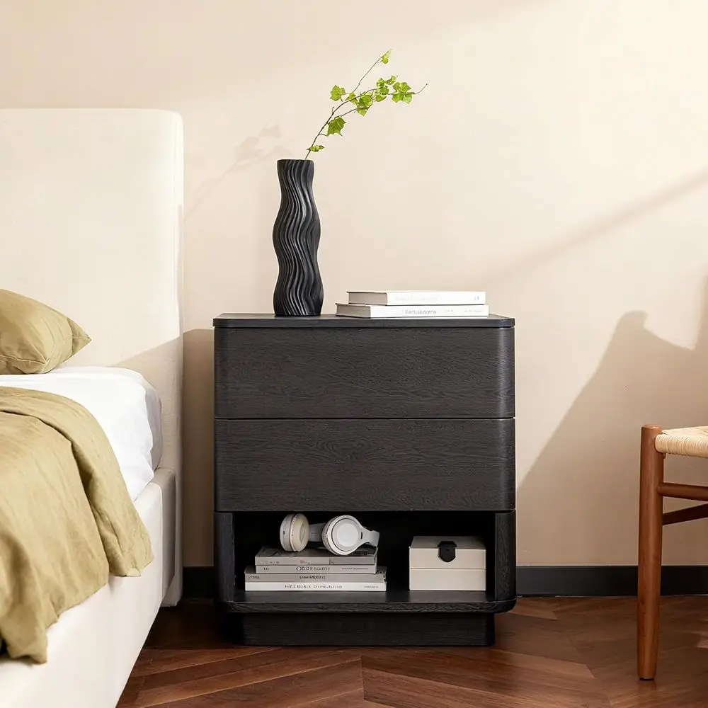 

Contemporary 22 Charging Nightstand with Push-Open Drawers for Bedroom, Black