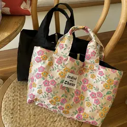 Oil Painting Floral Canvas Tote Bag Vintage Tulip French Style Bow Handbag Handholder Single Shoulder Bag Lunch Bag Lady