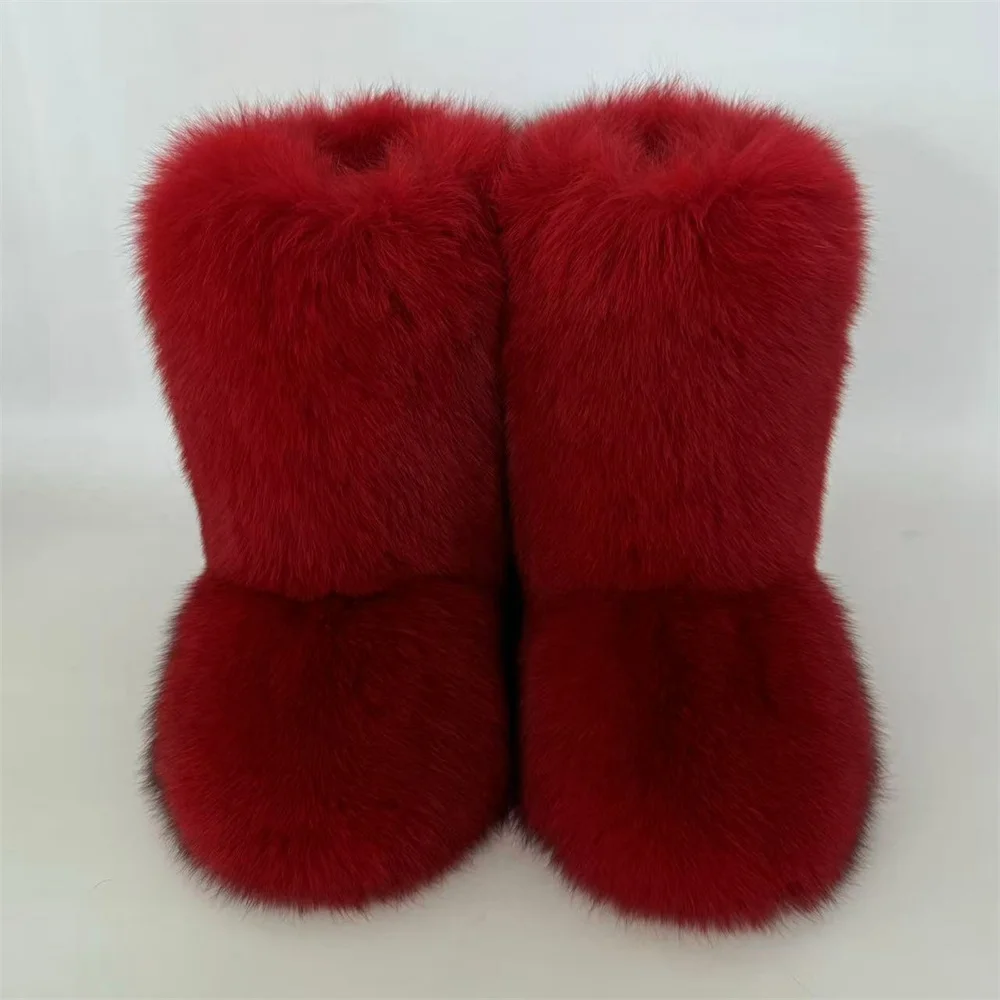 

Women's Winter Snow Boots Outdoor Luxury Furry Real Raccoon Fur Boots Woman Fox Fur Warm Platform Shoes Big Size