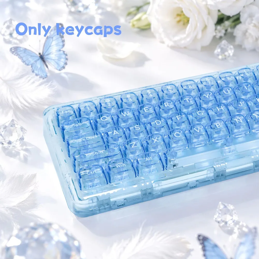 MOA  Fully Transparent Blue Ice PC Keycaps for Backlit Keyboard Custom Key Caps for Mechanical Keyboard 68 75 85 95 108
