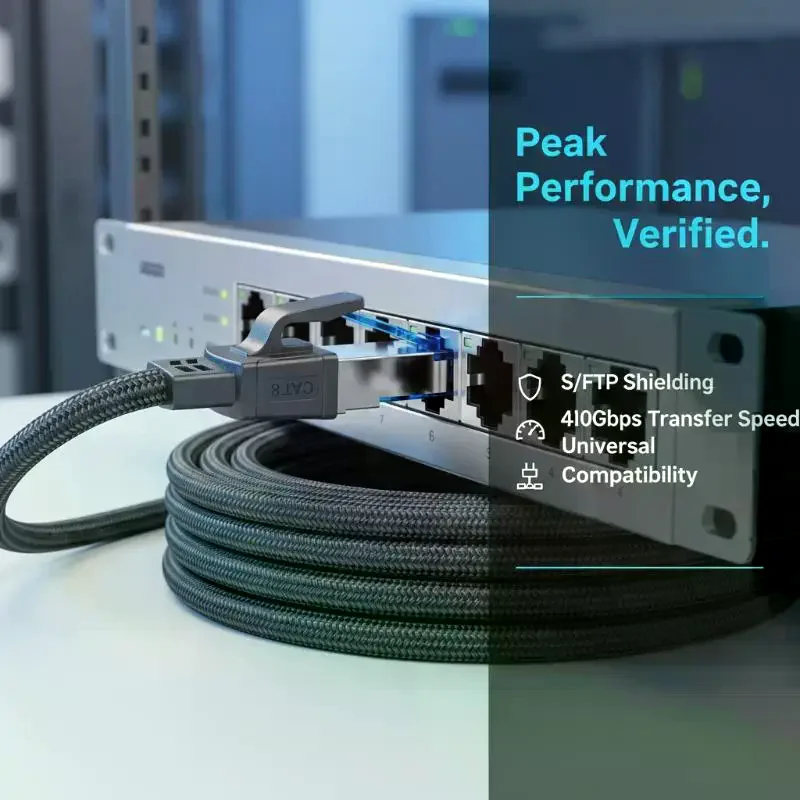CAT8 Ethernet Cable 40Gbps 2000MHz High Speed RJ45 Gaming Flat & Round For Internet Router Smart TV Server Patch Cord Cat8