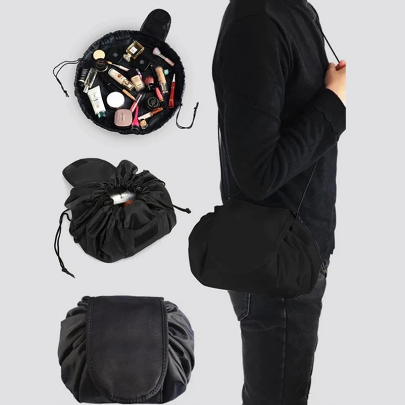Drawstring Elastic Makeup Storage Bag Women Portable Travel Black Large Capacity Portables Handbag Storage-Bags Trendy