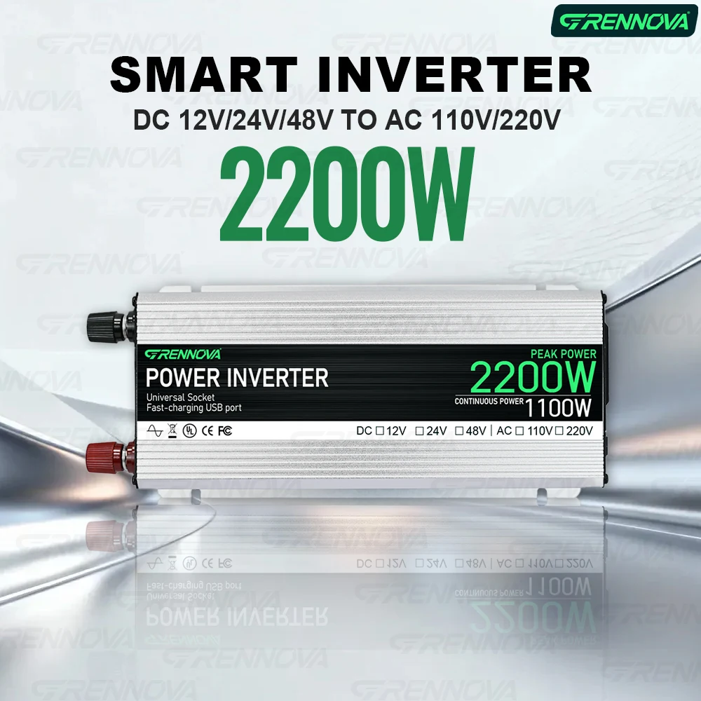 

Smart Power Inverter with USB & Universal Socket 12/24/48V To 220V 110V | 2200W Peak 1100W Continuous for Car Small Appliances
