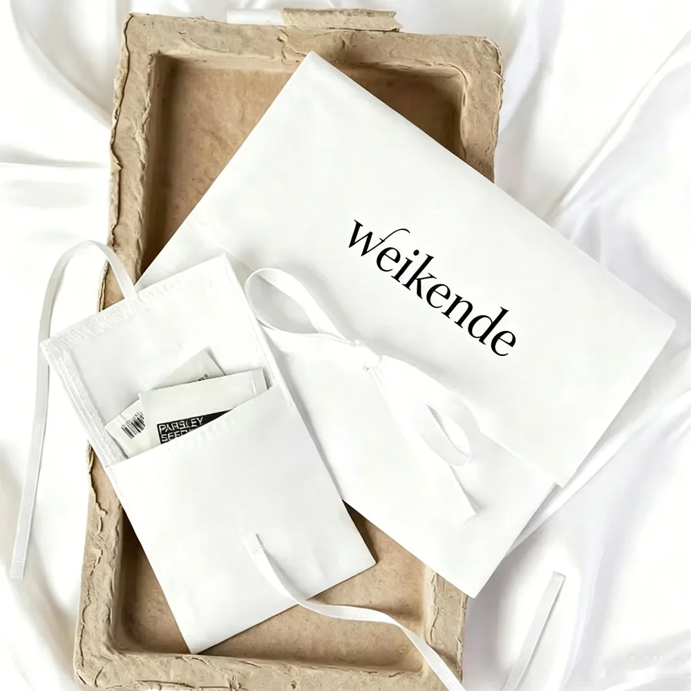 100PCS High-end White Cotton Half Cover with Ribbon Handmade Bag Rings Packing Wedding Birthday Gift Jewelry Organizer Pouch
