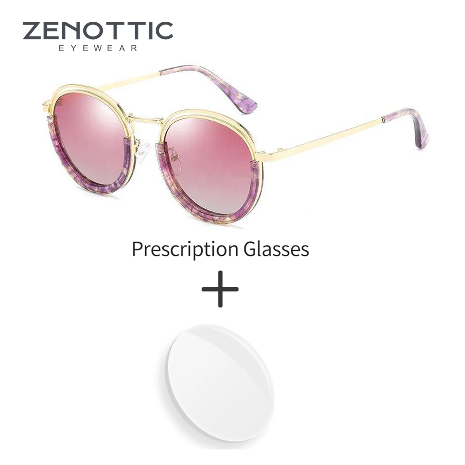 

ZENOTTIC Italian Unique Women's Round Full-Rim Patchwork Prescription Glasses, Acetate/Anti-Blue Light Sunglasses