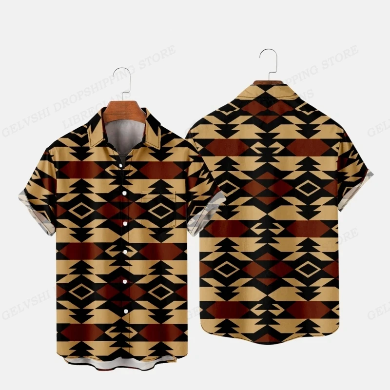 Vintage Hawaiiaanse Shirts Heren Mode Korte Mouwen Hawaiiaanse Shirts Heren Blouses Enkele Rij Rij Revers Camisa Heren Kleding Etnische