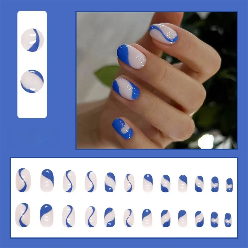 24Pcs/Set Frosted Texture Teardrop Wearing False Nails Art Handmade Adhesive Acrylic Press on Nails Artificial Fake Nails Tips