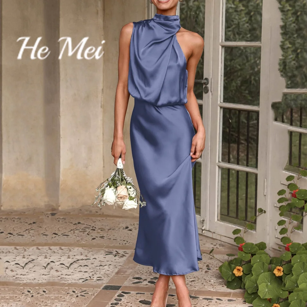 

He Mei Elegant Formal Occasion Dress For Women Ankle Length Halter Evening Gowns Beach Chiffon Party Dresses فساتين السهرة