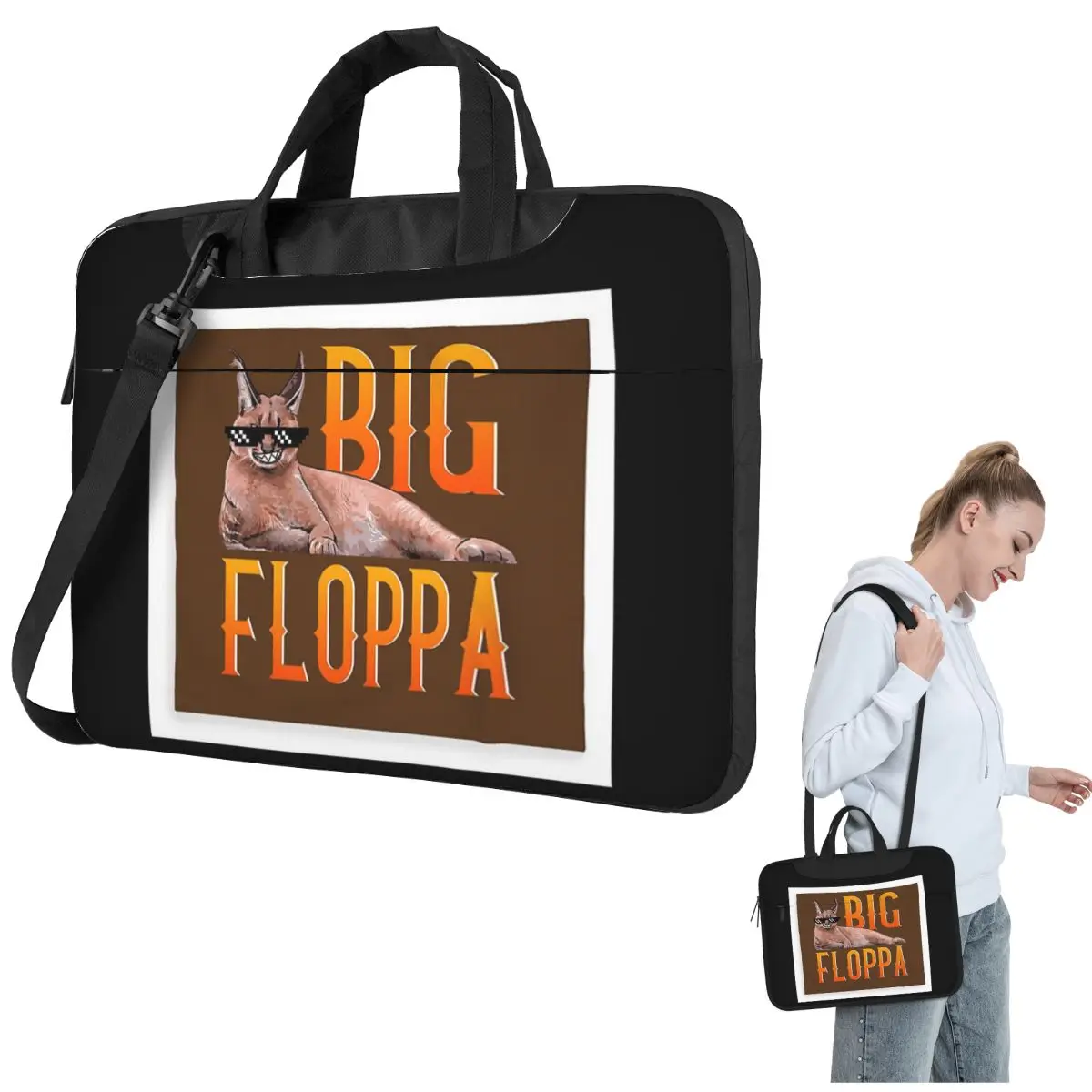 

Сумка для ноутбука Big Floppa Animal Cat, противоударный чехол, сумка для компьютера 13, 14, 15,6 дюймов, сумка через плечо для ноутбука Macbook Pro Air