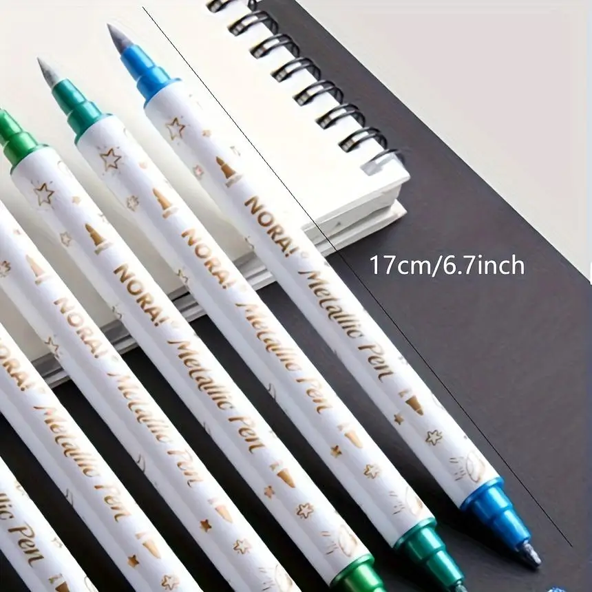 10Pcs Metallic Glitter Marker Pens Dual Tip Brush And Fine Point For DIY Album Black Cards Scrapbooking Craft Supplies