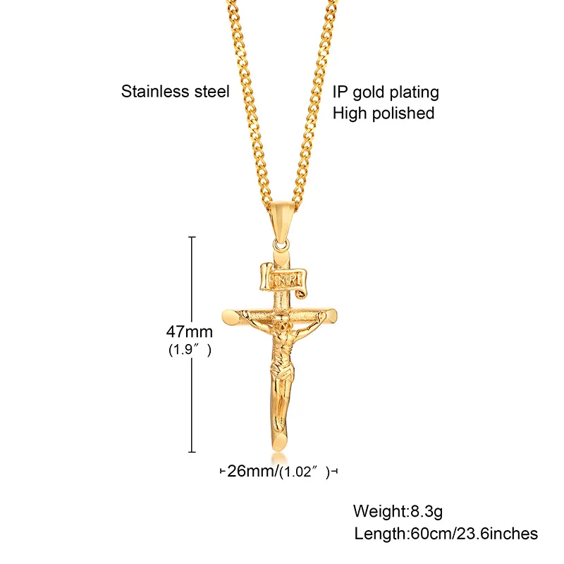 Edelstahl Kreuz Halskette Katholizismus Jesus Anhänger Gold Farbe Kragen Kirche Gebet Glaube Schmuck für Männer Frauen Geschenk