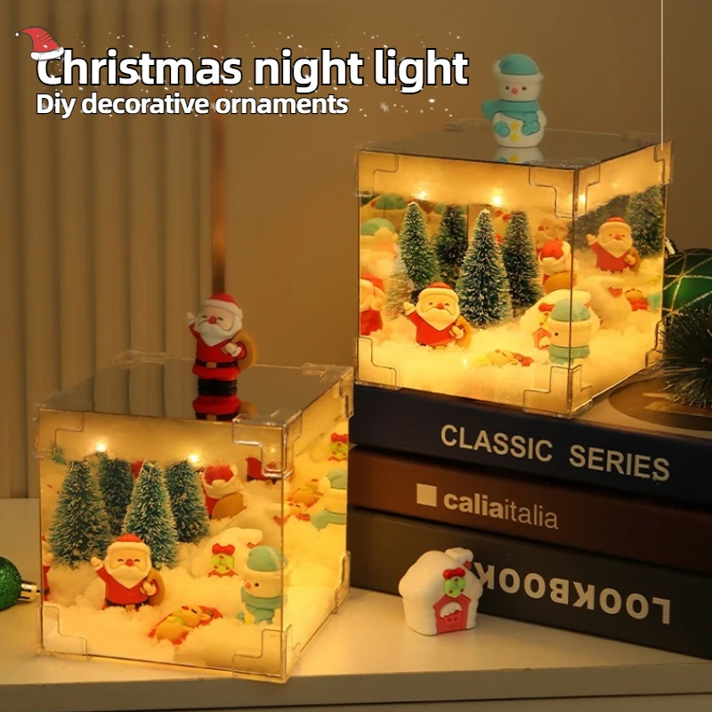 Christmas DIY Magic Cube Decoration LED Handmade Luminous Desktop Crafts Material Package Christmas Santa Claus Ornaments Decor