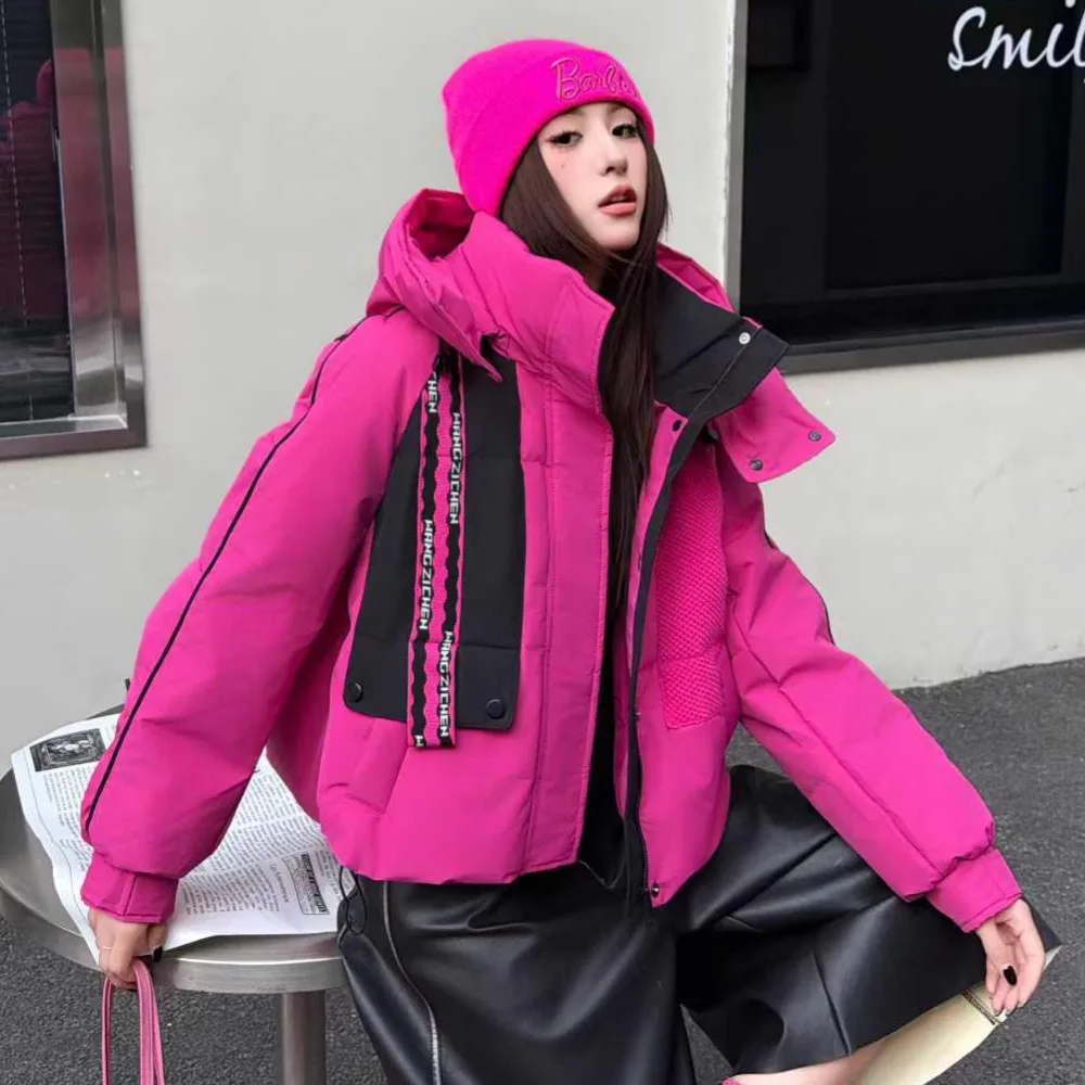 Winter Short Patchwork Hooded Down Jacket Women White Duck Down Warm Waterproof Parker Outwears Female Thicken Zipper Jackets