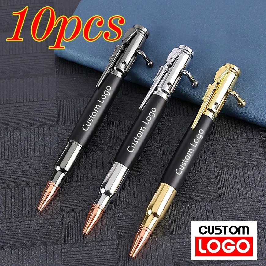 10pcs Luxury Bolt Action Pen Custom LOGO Ballpoint Pocket Pen Retractable Business Pen Signature Home Lettering Engraved Name