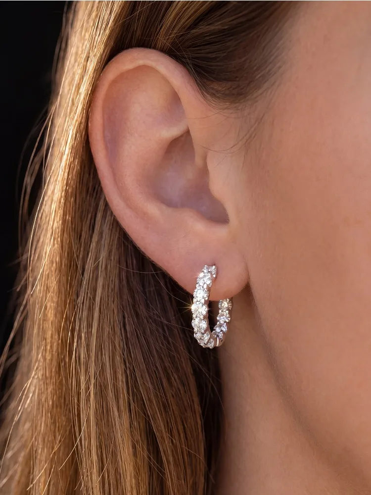 Wunderschöne 0,1ct Echte Moissanit-Diamant Runde Ohrringe Hochzeits-Mode-Creolen für Damen Hochzeitsschmuck – Detail 2