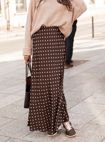Polka Dot Vintage Style Long Skirt For Women High Waist Mid Length Classic Dot Midi Skirts For Women Summer Casual Party Wear