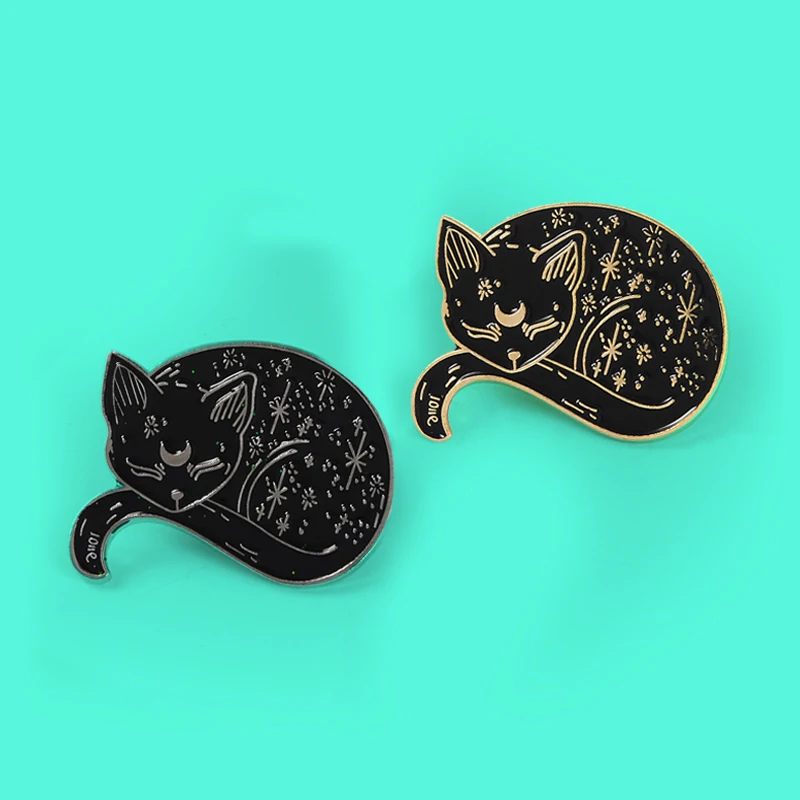 kitten Enamel pin Brooch Sailor Moon Black Cat Brooches Sleeping Cat Badges Witches Jewelry Halloween pins Cartoon Black cat