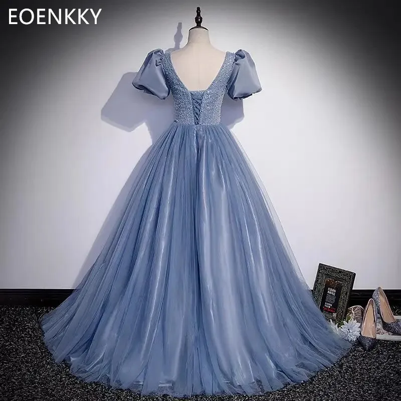 Robe de Bal de Princesse en Tulle à Manches Courtes et Moelleuses, Tenue de Graduation A-ligne pour Événements Spéciaux et ixFormelle Personnalisée