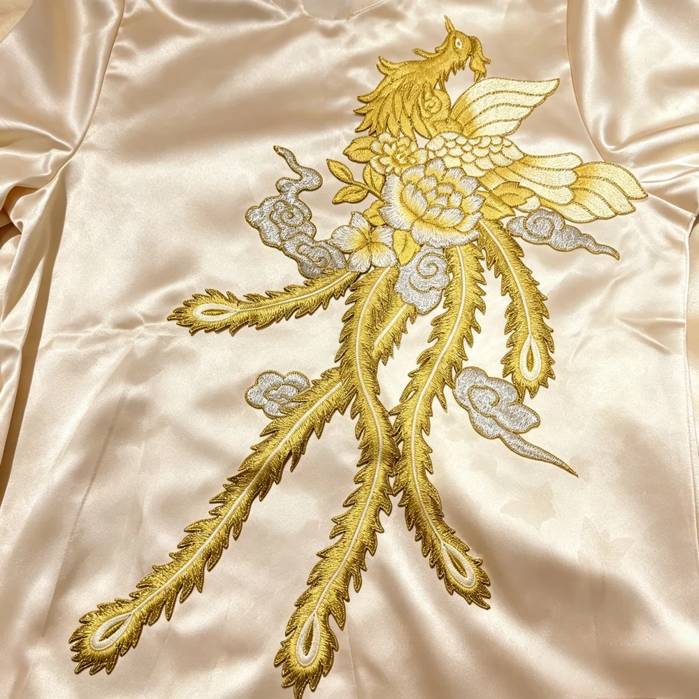 Golden Phoenix Embroidered Patch – Celestial Emblem of Auspiciousness, Rebirth & Freedom, Instantly Elevates Plain Garments