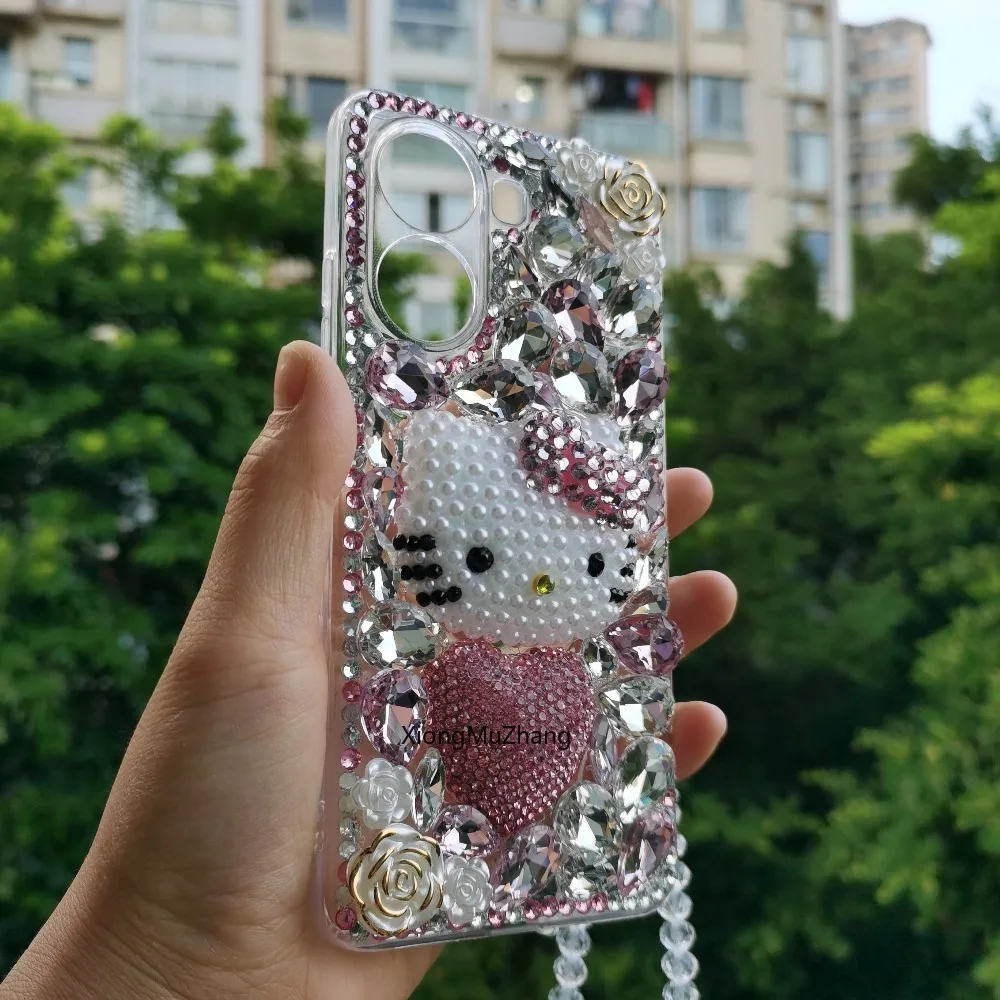 Hello Kitty Diamant-Blumen-Handyhülle für Xiaomi Poco M8 Power M7 Pro M6 M5 F8 F9 Pro F7 F6 F5 X7 X6 X5 X4 X3 mit Handschlaufe – Detail 2