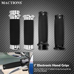 Motorcycle 1'' Electronic Hand Grips 25mm Black/Chrome Handlebar For Harley Touring FLHT FLHR FLHX 08-Up Softail 16-Up Trike CVO