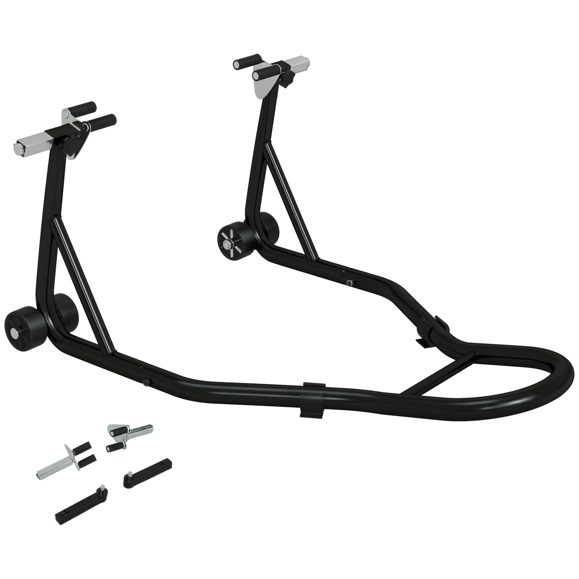 HOMCOM Béquille d'atelier moto avant leve moto support pour moto avec goupille réglable et adaptateurs pour bras oscillant, support universel de levage pour atelier en acier noir
