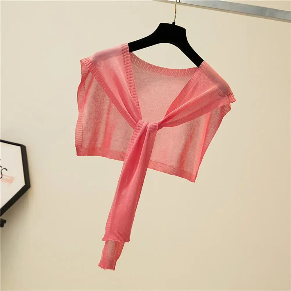 Women Shawl Lace-up Loose Ultra-thin Perspective Air Conditioner Shawl Skin-Touching Knitting Shawl Clothing Accessories