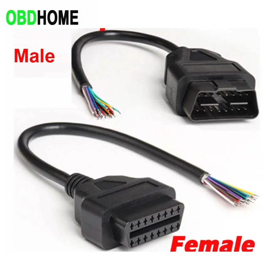 30cm J1962 Female Male OBD2 16PIN Opening Plug Cable for ELM327 Code Reader Extension Adapter OBD Open Cord OBDII EOBD 16 Pin