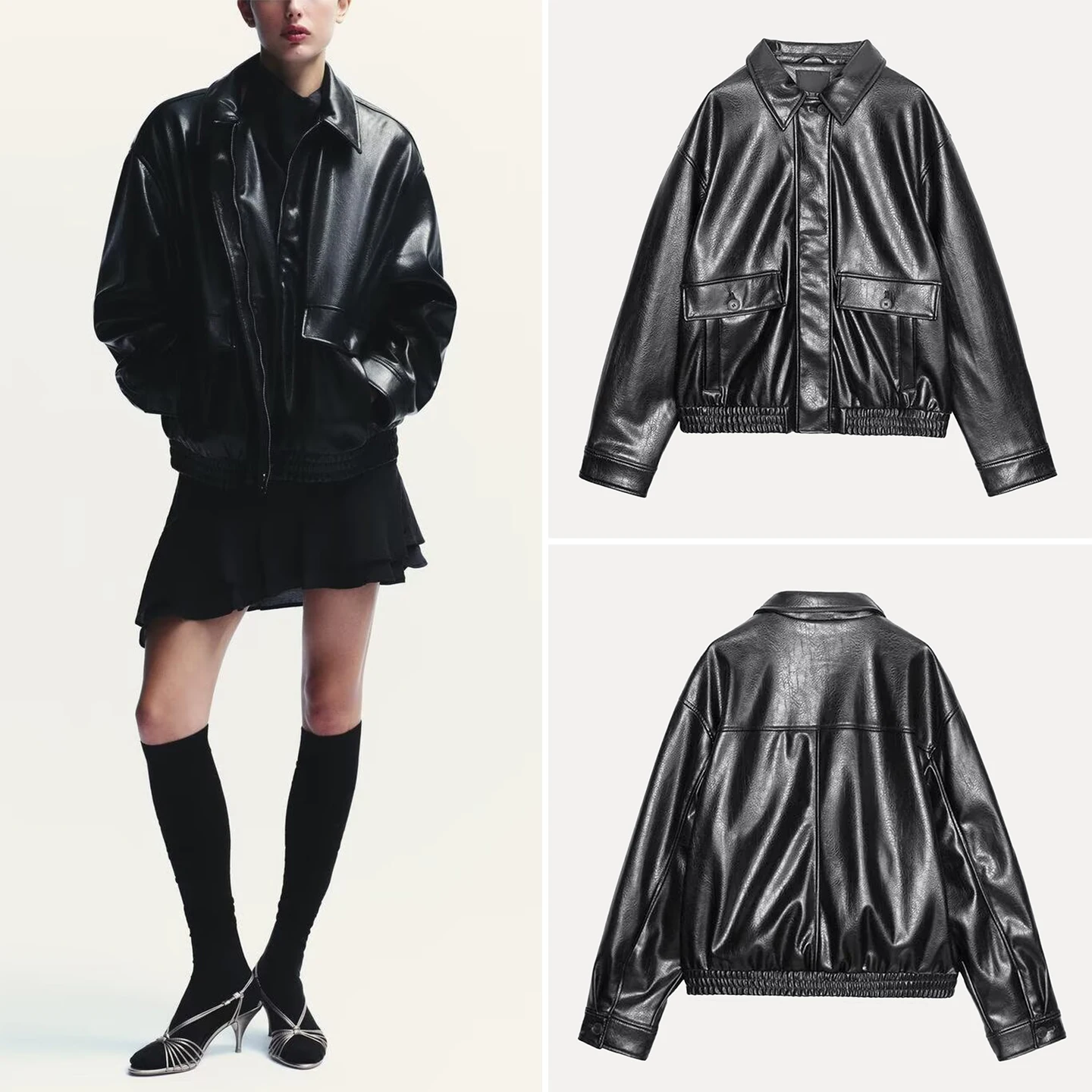 Z Cappotto da donna Faion Pilot Jaet Simulazione in pelle Colletto lungo con chiusura a cerniera Pendolarismo Sle Autunno Nuovo A...