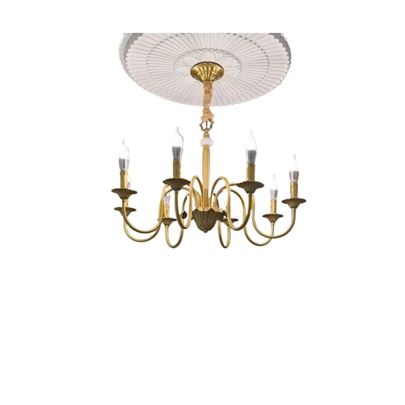 

All copper French chandelier living room retro candle dining room light simple atmosphere villa chandelier