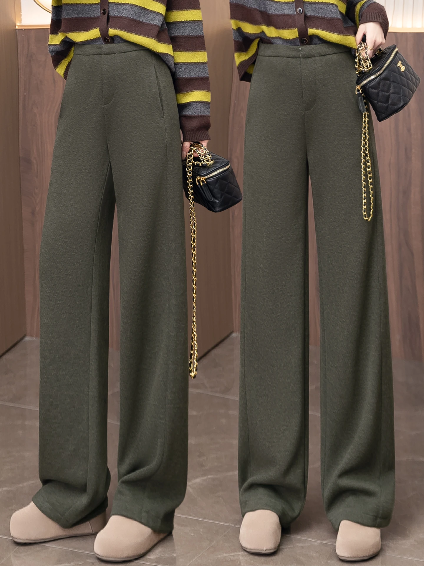 

Acetate Wool Wide Leg Pants Women's Autumn Winter New Soft High Waist Loose Drape Casual Woolen Straight Leg Trousers