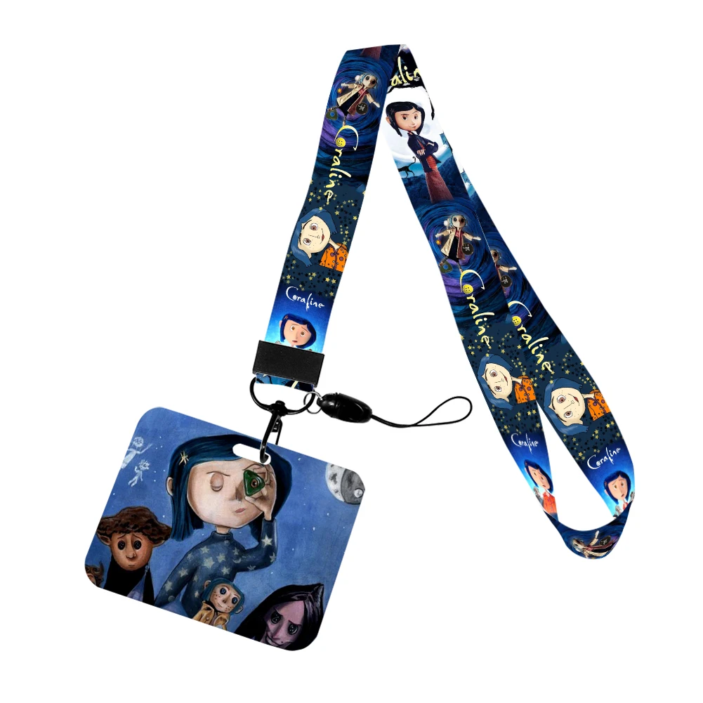 Coraline Movie Horizontal Card Holder Student Hanging Neck Phone Lanyard Subway Access Card Badge Accessories Gift