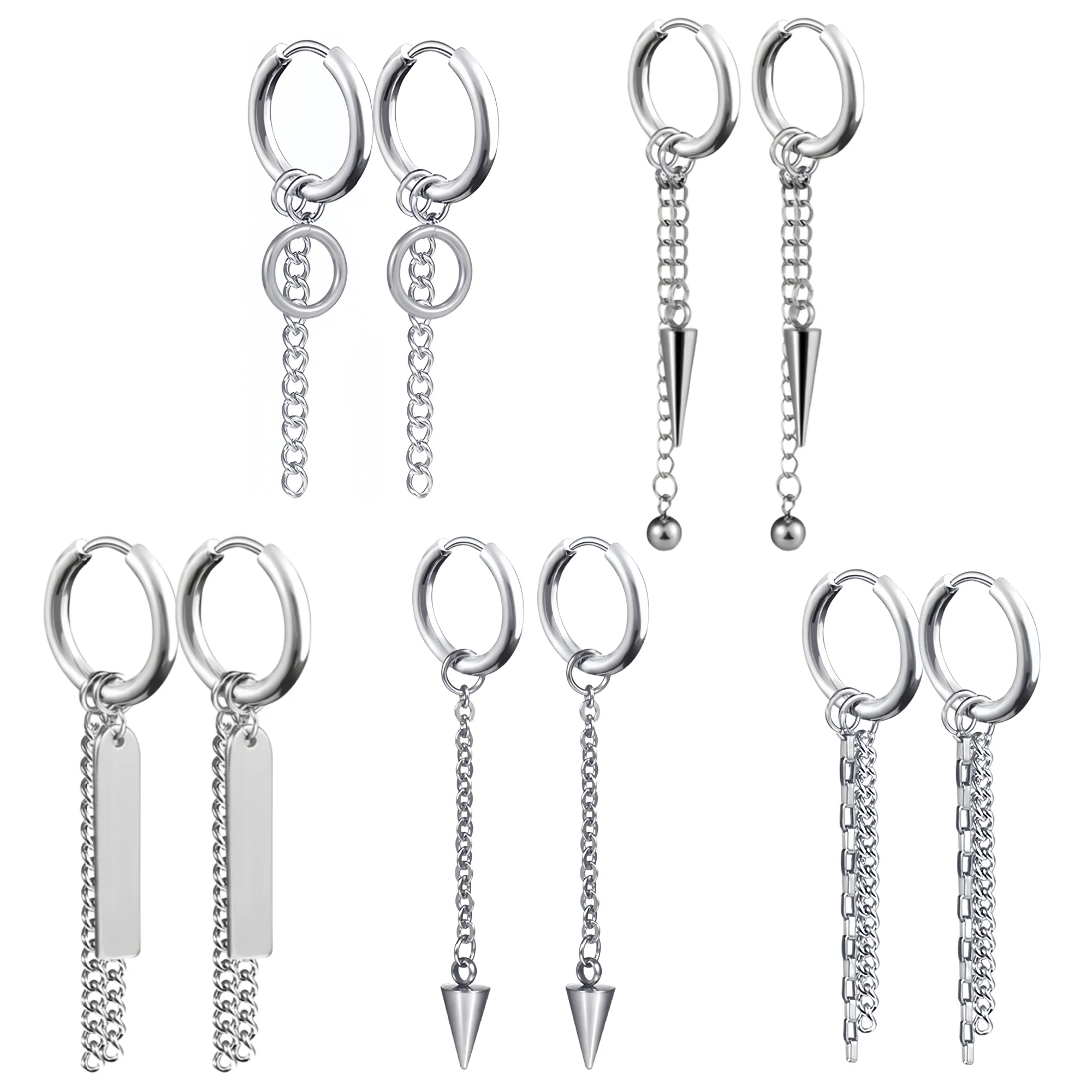1–5 Paar lange Kette aus Edelstahl für Damen, Piercing-Creolen-Ohrring-Set für Herren, Geschenk, Party-Schmuck, Y2k-Accessoires, neu im Trend