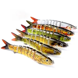 Señuelos de Pesca multiarticulados Swimbait, cebo duro realista, 135mm, 19g, 8 secciones, Topwater, Wobblers para lubina