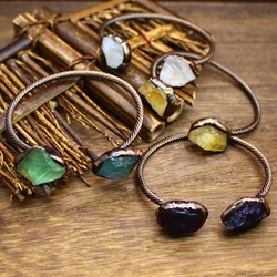 Polly Vintage Style Adjustable Cuff Bracelet With Natural Amethyst, Citrine & Fluorite - Open Bangle For Women