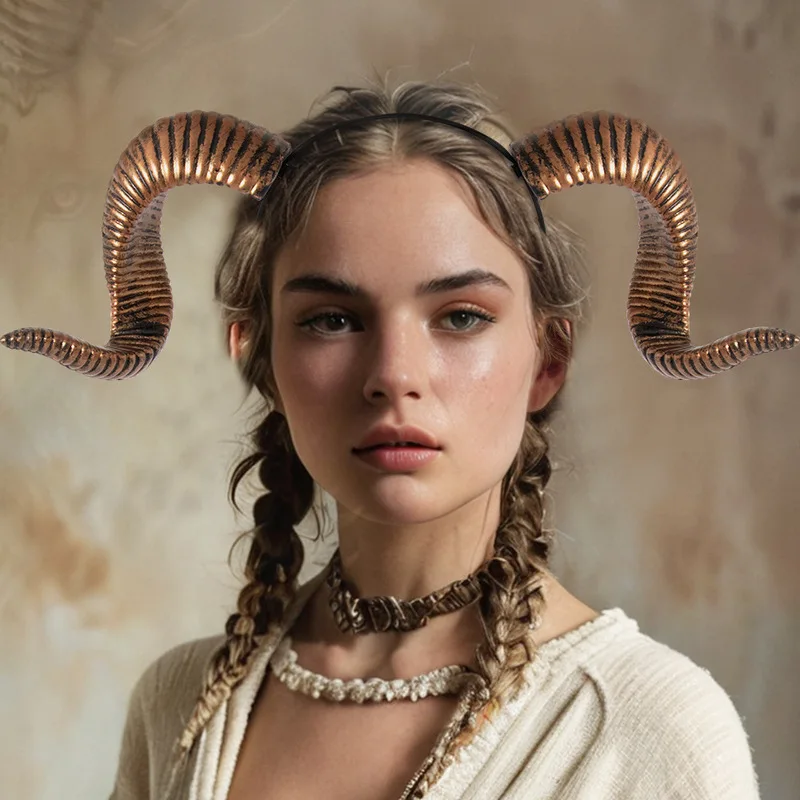 Le Cool Halloween DIY Detachable RP Curved Sheep Horn Headband Festival Party Performance Hair Accessory